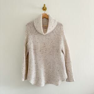 Sun & Shadow Knit Cowl Neck Pullover Sweater Speckled Cream S